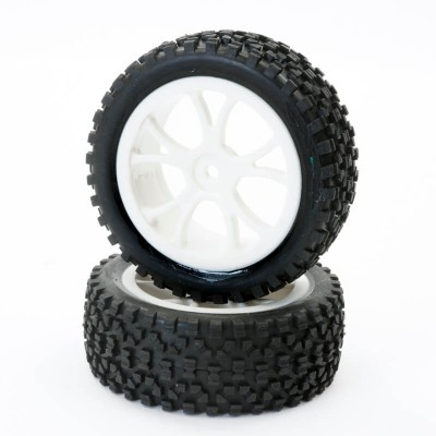 Fastrax 1/10th Mounted Cuboid Buggy Front Tyres White 10-SP
