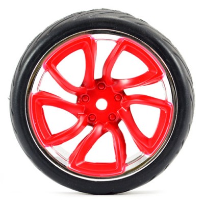 Fastrax 1/10th Street/Tread Tyre Tri-5 Red/Chrome Wheel