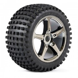 Fastrax 1:8 Truggy Rock Mtd 5-Spoke Bk Chrome 0 Offset(Pr)