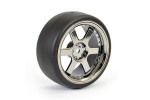 Fastrax 1/10 (4) Drift D1 Tyre W/3mm 6-Spoke Wheel- BK Chrome