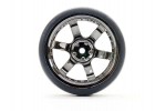 Fastrax 1/10 (4) Drift D1 Tyre W/3mm 6-Spoke Wheel- BK Chrome