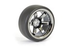 Fastrax 1/10 (4) Drift D1 Tyre W/9mm 6-Spoke Wheel- BK Chrome