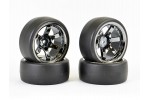 Fastrax 1/10 (4) Drift D1 Tyre W/9mm 6-Spoke Wheel- BK Chrome