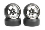 Fastrax 1/10 (4) Drift D3 Tyre With 9mm 6-Spoke Wheel - Black Chrome
