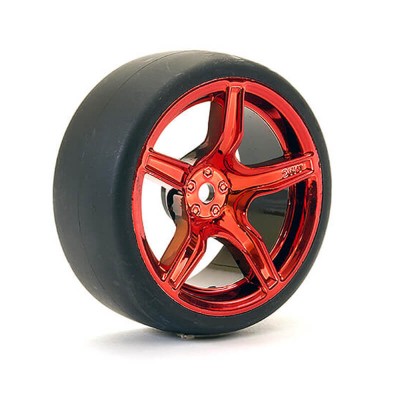 Fastrax 1/10 (4) Drift D1 Tyre W/3mm 5-Spoke Wheel- MET Red
