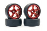 Fastrax 1/10 (4) Drift D1 Tyre W/3mm 5-Spoke Wheel- MET Red