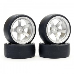 Fastrax 1/10 (4) Drift D1 Tyre W/9mm 5-Spoke Wheel- Satin Sil