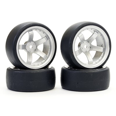 Fastrax 1/10 (4) Drift D1 Tyre W/9mm 5-Spoke Wheel- Satin Sil