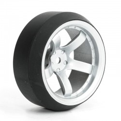 Fastrax 1/10 (4) Drift D3 Tyre With 9mm 5-Spoke Wheel - Satin Silver