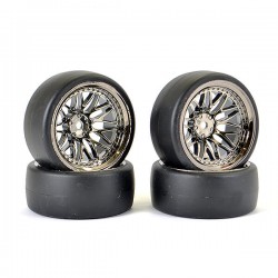 Fastrax 1/10 (4) Drift D1 Tyre W/9mm 20-Spoke Wheel-BK Chrome