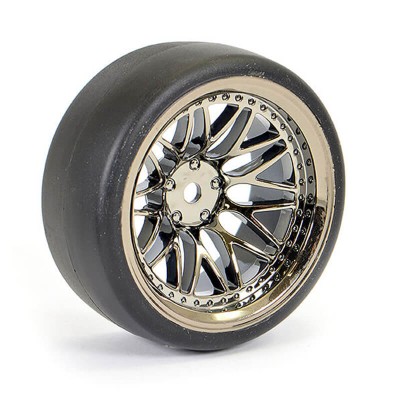 Fastrax 1/10 (4) Drift D1 Tyre W/9mm 20-Spoke Wheel-BK Chrome