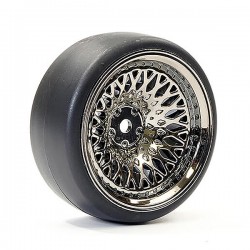 Fastrax 1/10 (4) Drift D1 Tyre W/9mm Classic Wheels-BK Chrome