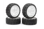 Fastrax 1/10 'R' Block Rally Tyres/6-Spoke White Wheels (4)