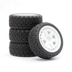 Fastrax 1/10 'Geometric' Rally Tyres/6-Spoke White Wheels (4)
