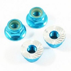 Fastrax M4 Blue Serrated Aluminium Locknuts 4pcs