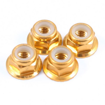 Fastrax M4 Gold Flanged Locknuts 4pcs