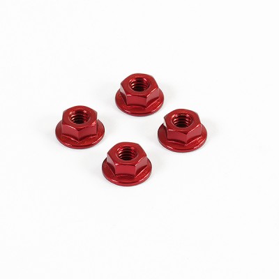 M4 Red Serrated Aluminium Locknuts 4pcs
