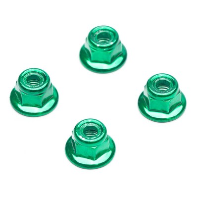 Fastrax M5 Green Flanged Aluminium Locknuts-4pcs